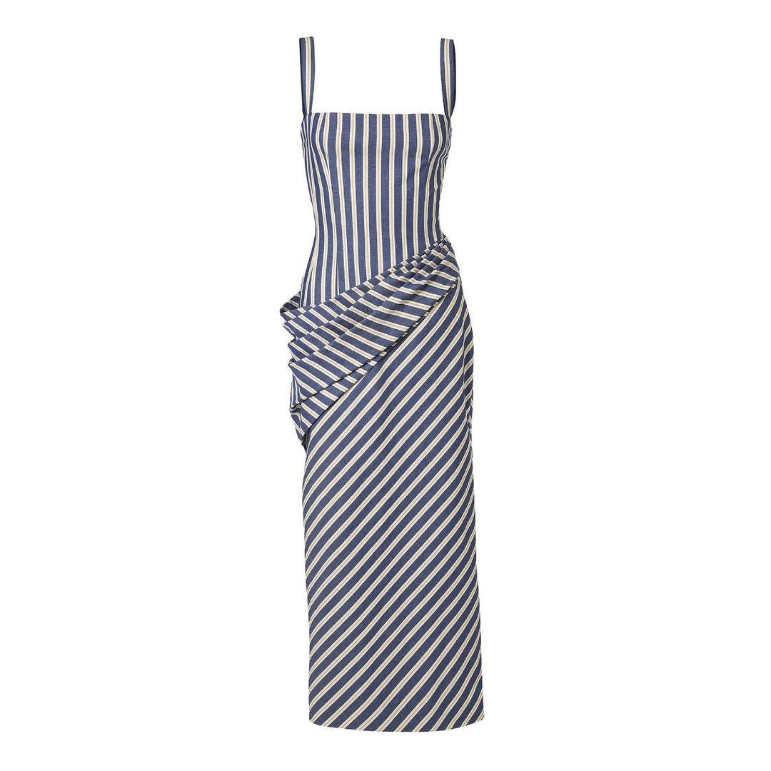 Damen Maxikleid mit asymmetrischen Drapierungen und hohem Schlitz R&B