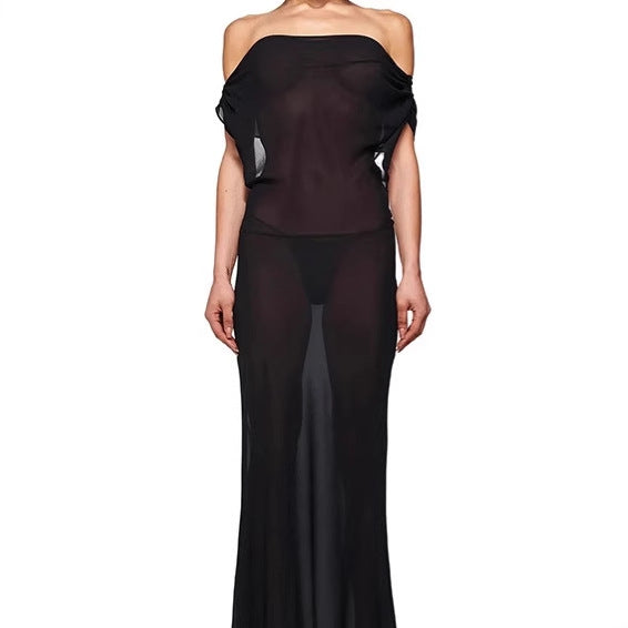 Damen Elegantes Maxikleid mit asymmetrischem Ausschnitt und raffiniertem Bogen-Detail R&B