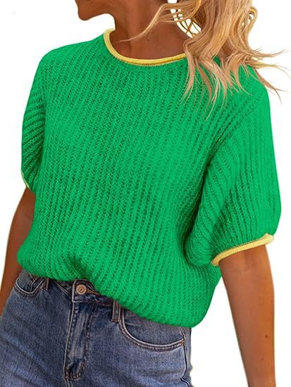 Damen lässiges Ripp-Strickoberteil mit kontrastierenden Abschlüssen R&B