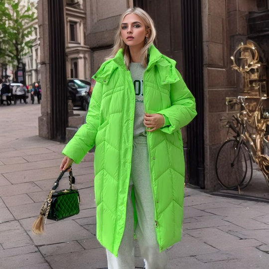 Damen lange isolierte Pufferjacke mit voluminösem Schnitt und praktischen Eingrifftaschen R&B