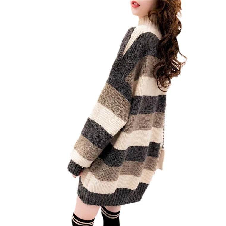 Damen Gemütlicher Strickpullover mit hohem Kragen und lässigem Schnitt R&B
