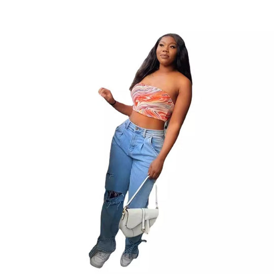 Damen lässige Mom-Jeans mit angesagtem destroyed Look R&B