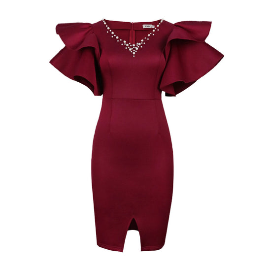 Damen Figurbetontes Kleid mit voluminösen Rüschenschultern und funkelnden Akzenten R&B
