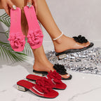 Damen Slides mit floralen Applikationen und funkelndem Blockabsatz R&B