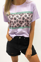 Damen T-Shirt mit modernem Leopardenmuster und elastischem Saum R&B