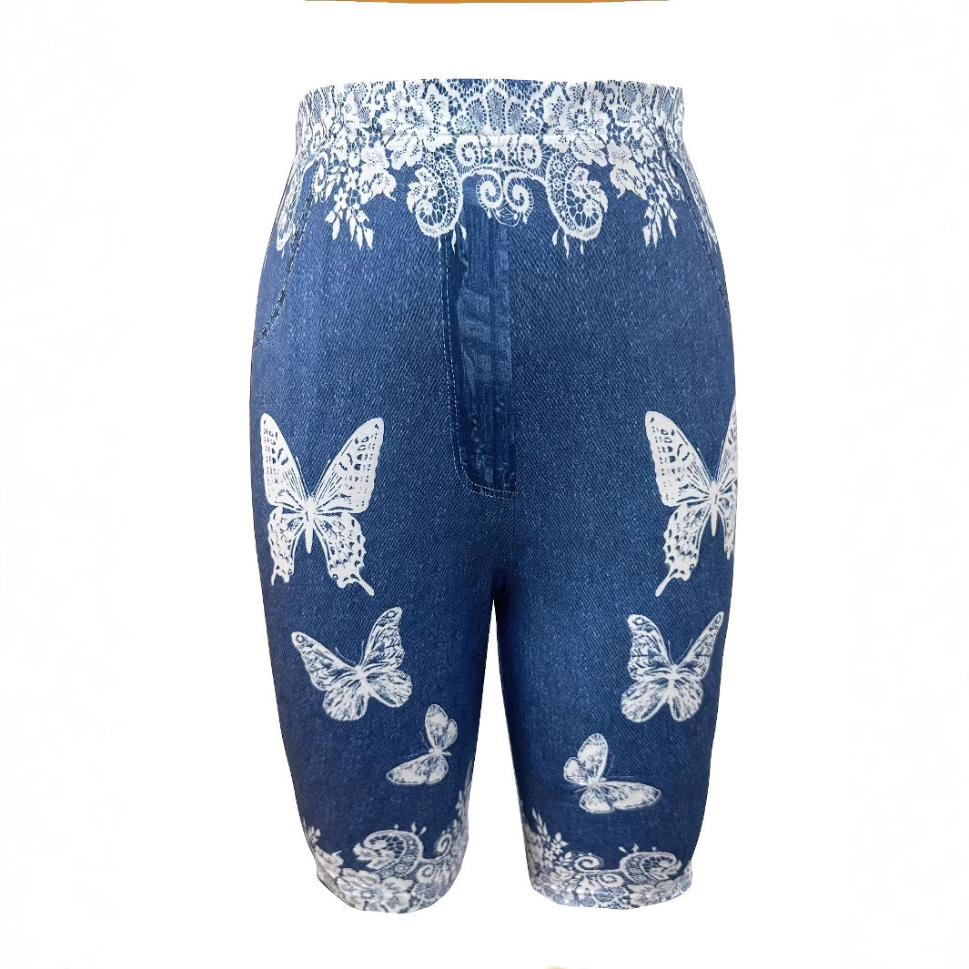 Damen Designer-Shorts mit floralen Spitzen- und Schmetterlingsapplikationen R&B