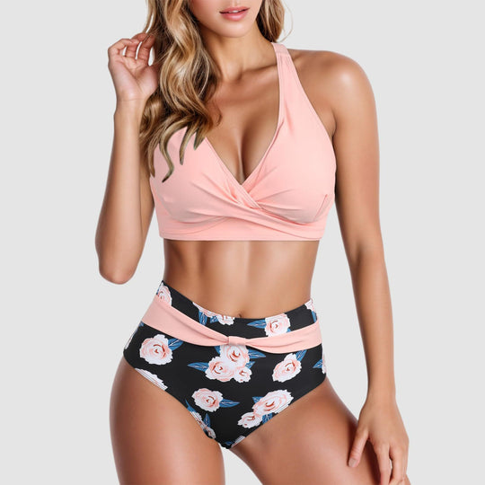 Damen Trendiger Hochschnitt-Bikini mit Raffung R&B