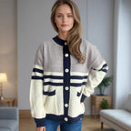Damen Strickjacke mit modischen Streifen und praktischen Taschen R&B