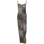 Damen Elegantes Maxikleid mit Leopardenmuster und sexy Schlitz R&B