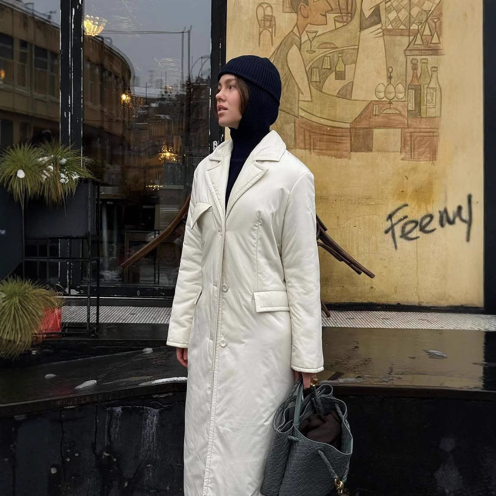 Damen Lange Steppjacke mit elegantem Revers R&B