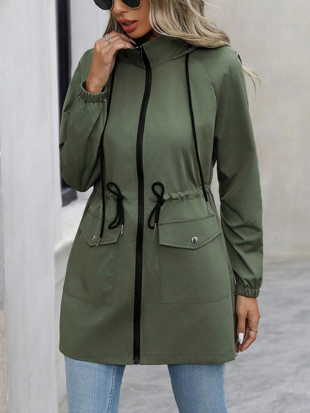 Damen praktische Kapuzenjacke mit verstellbarem Bund und Taschen R&B