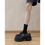 Damen elegante Loafers mit klobigem Absatz und dekorativem Schnallenakzent
