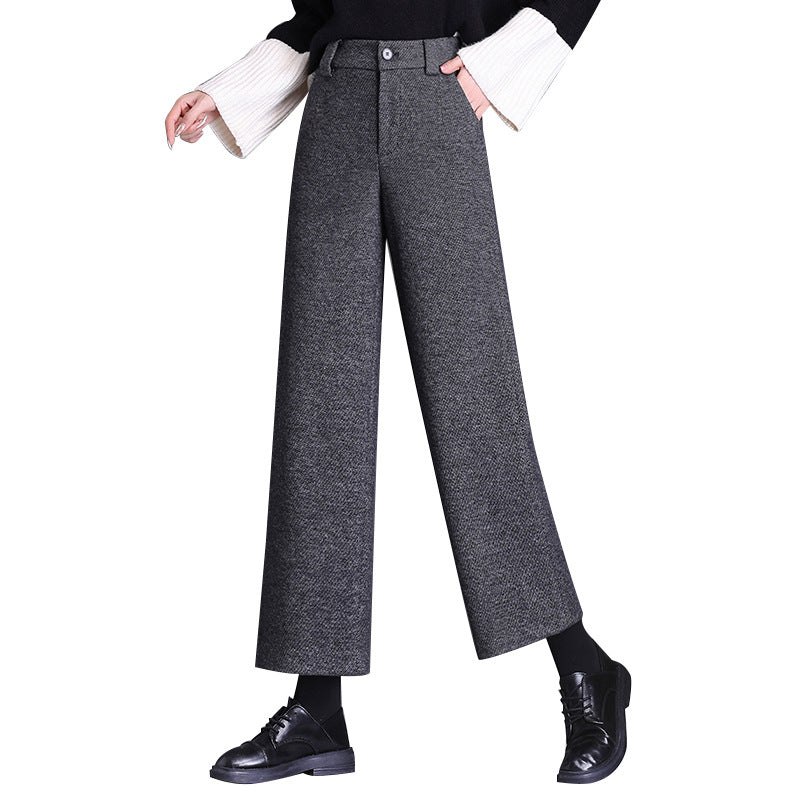 Damen Weite Woll Stoffhose mit klassischem Muster