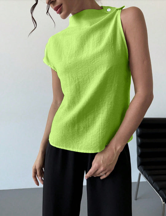 Damen Elegantes kurzärmliges Blusenshirt mit Stehkragen R&B