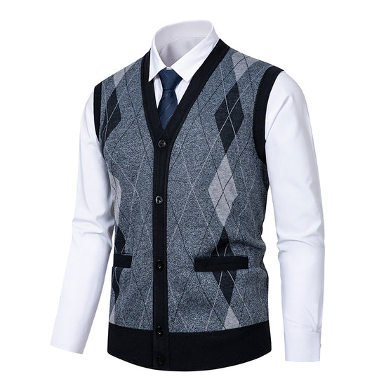 Herren edle Strickjacke mit modernem Rautenmuster R&B