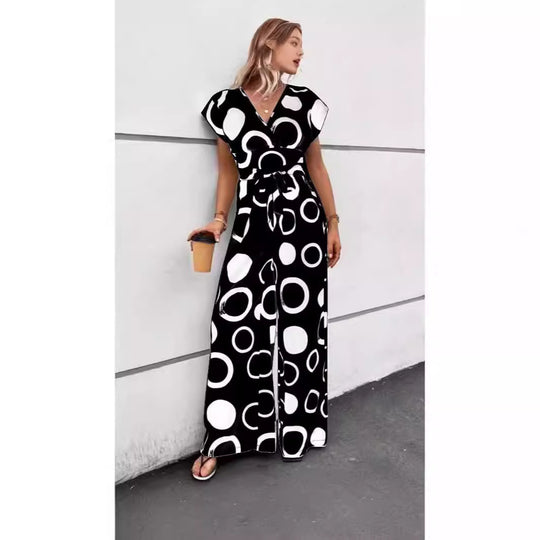 Damen modischer Jumpsuit mit elegantem V-Ausschnitt und weitem Bein R&B