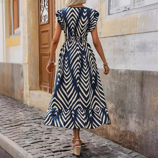 Damen Maxikleid mit V-Ausschnitt und Rüschendetails R&B