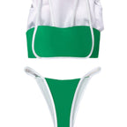 Damen Bandeau Bikini mit hohem Beinausschnitt und verstellbaren Trägern R&B