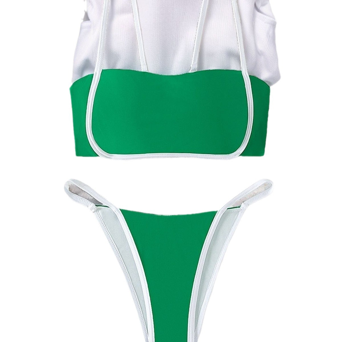 Damen Bandeau Bikini mit hohem Beinausschnitt und verstellbaren Trägern R&B
