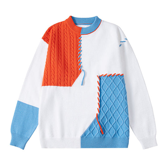 Damen kreativer Pullover mit strukturiertem Patchwork-Design und einzigartigen Details R&B