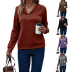 Damen Langarm-Pullover mit klassischem Kragen und modischen Knopfdetails R&B
