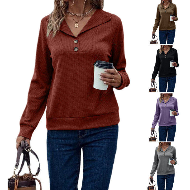 Damen Langarm-Pullover mit klassischem Kragen und modischen Knopfdetails R&B