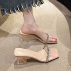 Damen transparentes Mules mit glitzerndem Riemendesign R&B
