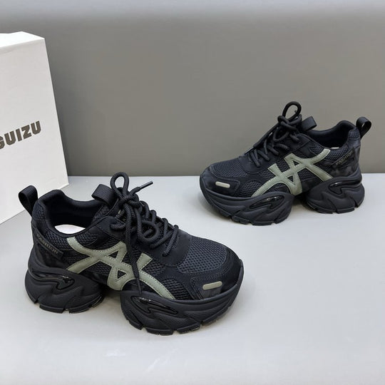 Damen modische Chunky Sneakers mit atmungsaktivem Mesh-Obermaterial und verstellbarem Schnürsystem R&B