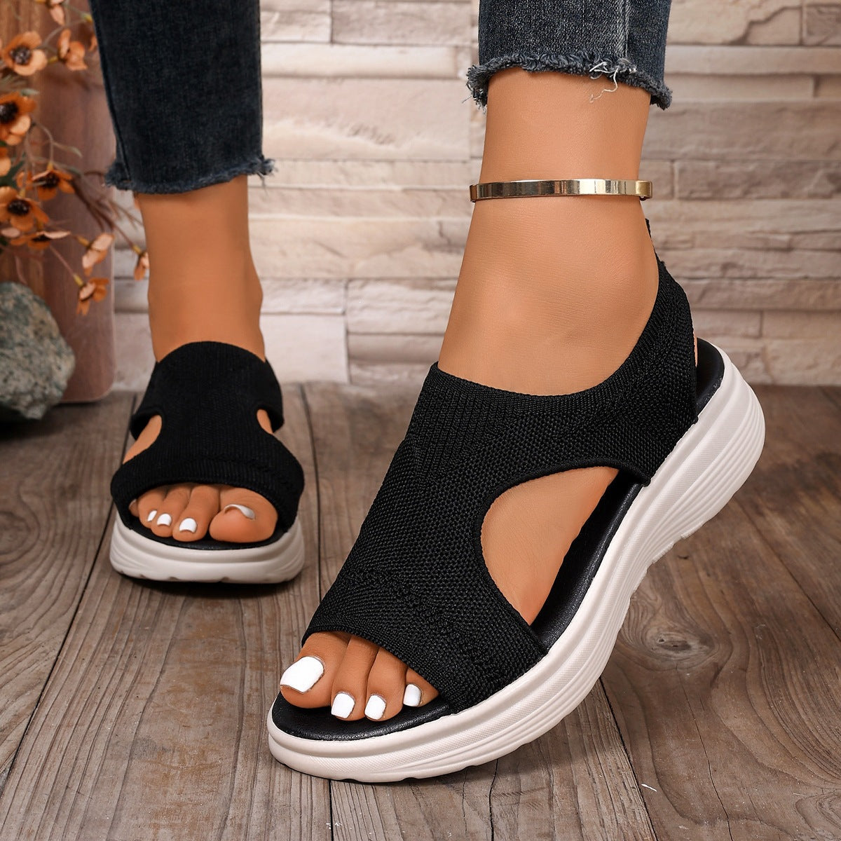 Damen Komfortable Keilsandalen mit atmungsaktiver Obermaterialstruktur und flexiblem Fußbett R&B