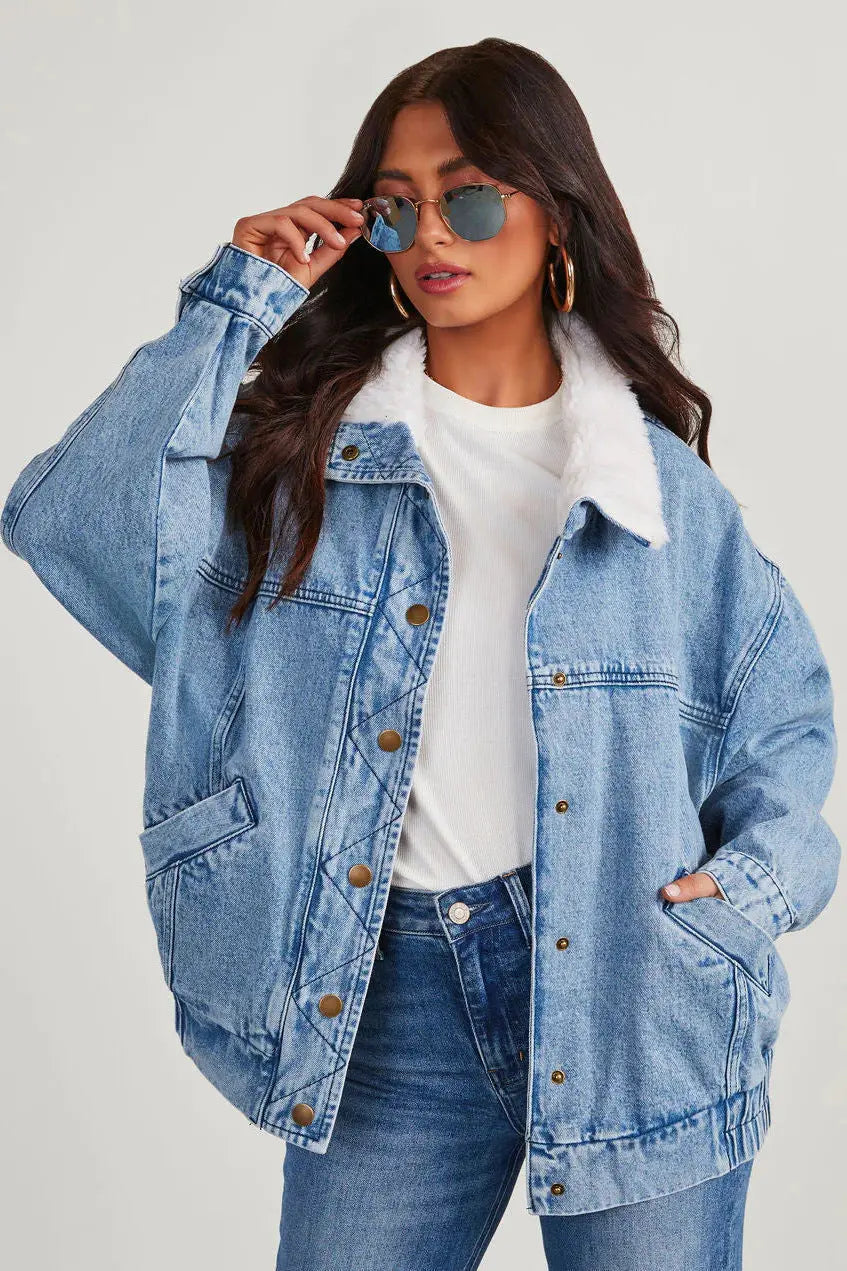 R&B | Damen Denimjacke mit Fleecekragen Trendy und Bequem für Jeden Tag