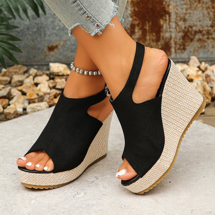 Damen Wedge-Pantoletten mit offenem Zehenbereich und modischem Riemendesign R&B