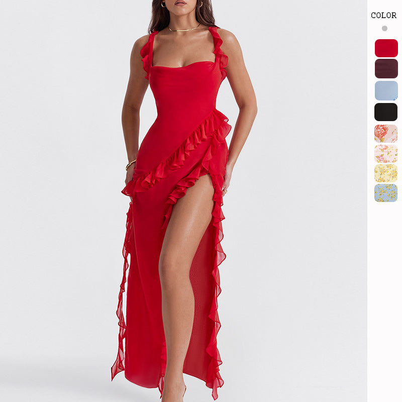 Damen Maxi-Kleid mit Rüschendetails und floralem Design R&B