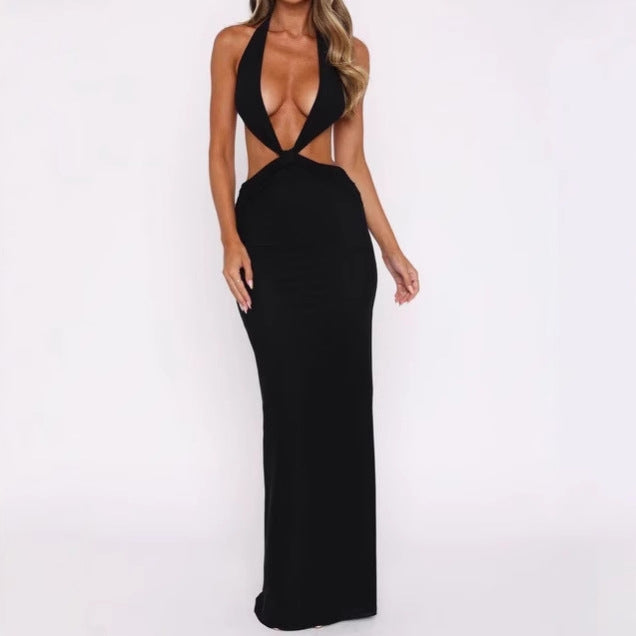 Damen Luxus Maxikleid mit tiefem V-Ausschnitt und aufregenden Cut-Out-Details R&B
