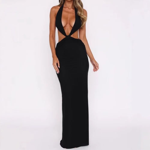 Damen Luxus Maxikleid mit tiefem V-Ausschnitt und aufregenden Cut-Out-Details R&B