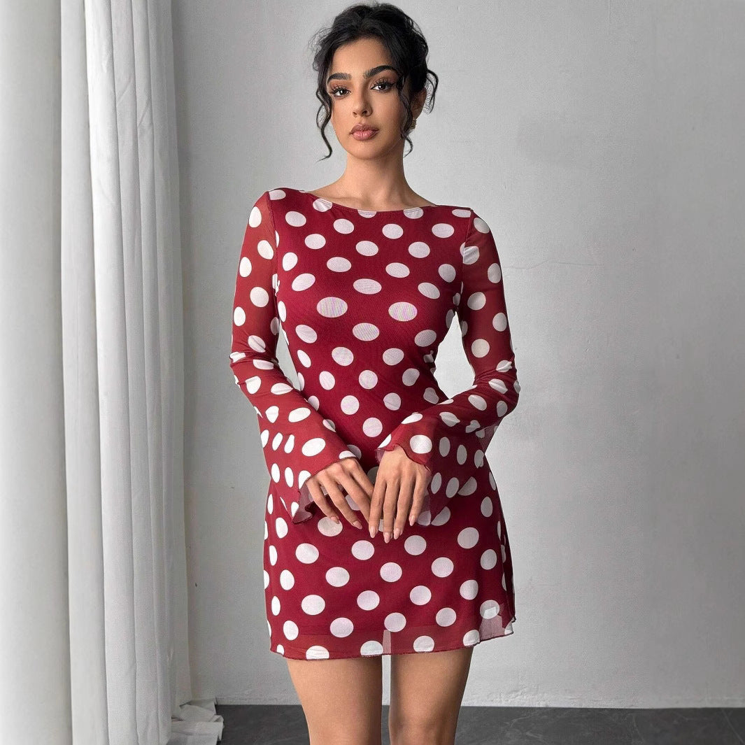 Damen luftiges Minikleid mit aufregendem Rückenausschnitt und modernen Punkten R&B