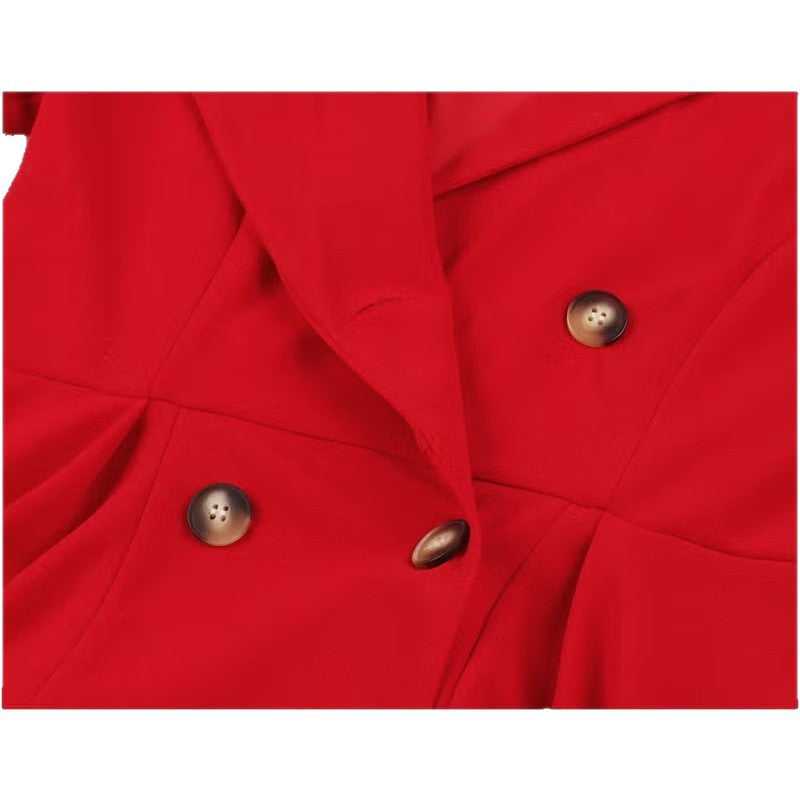 Damen elegantes Midikleid mit doppelter Knopfleiste und schwingendem Rock R&B