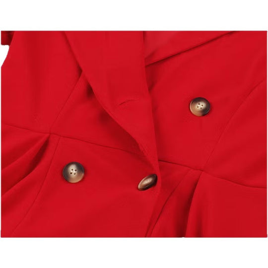 Damen elegantes Midikleid mit doppelter Knopfleiste und schwingendem Rock R&B