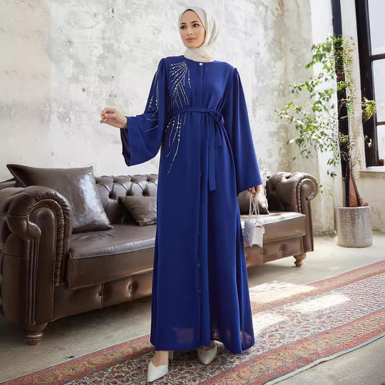 Damen Maxi-Kleid mit funkelnden Applikationen und elegantem Gürtel R&B