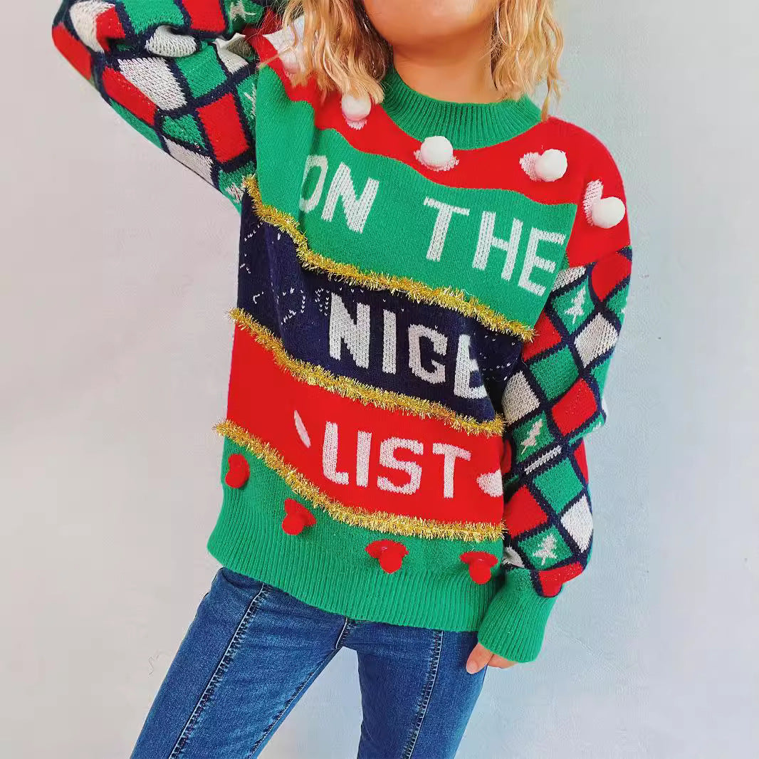 Damen festlicher Pullover mit weihnachtlichem Design und verspielten Details R&B