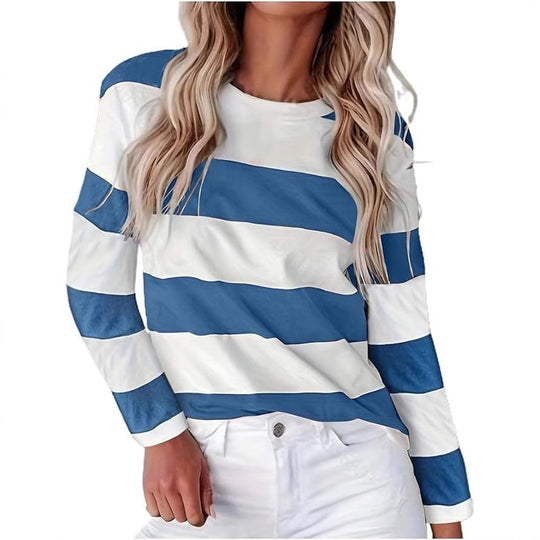 Damen lässiges gestreiftes Langarmshirt R&B