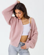 Damen lässiger Strickjacke mit voluminösen Ärmeln und modernen Knopfdetails R&B