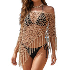 Damen origineller Häkel-Strandüberwurf mit funkelnden Pailletten R&B