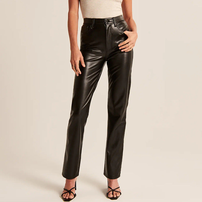 Damen Kunstlederhose mit geradem Bein