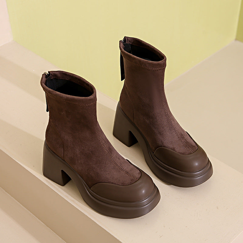 Damen Hohe Plateau-Stiefeletten aus velourslederlook R&B