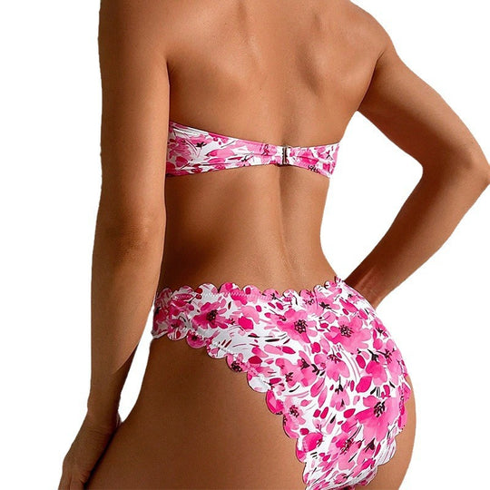 Damen Bandeau-Bikini mit floralen Rüschen R&B