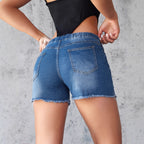 Damen Denim-Shorts mit elastischem Bund und modischen Destroyed-Details R&B