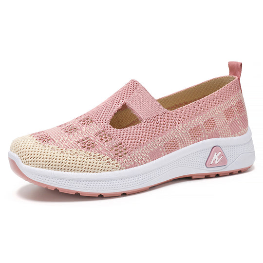 Damen Bequeme Strick-Slide-Sneakers mit elastischer Riemen R&B