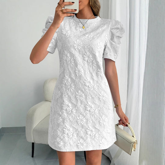 Damen Kurzarmkleid mit voluminiösen Ärmeln und floralen Stickereien R&B