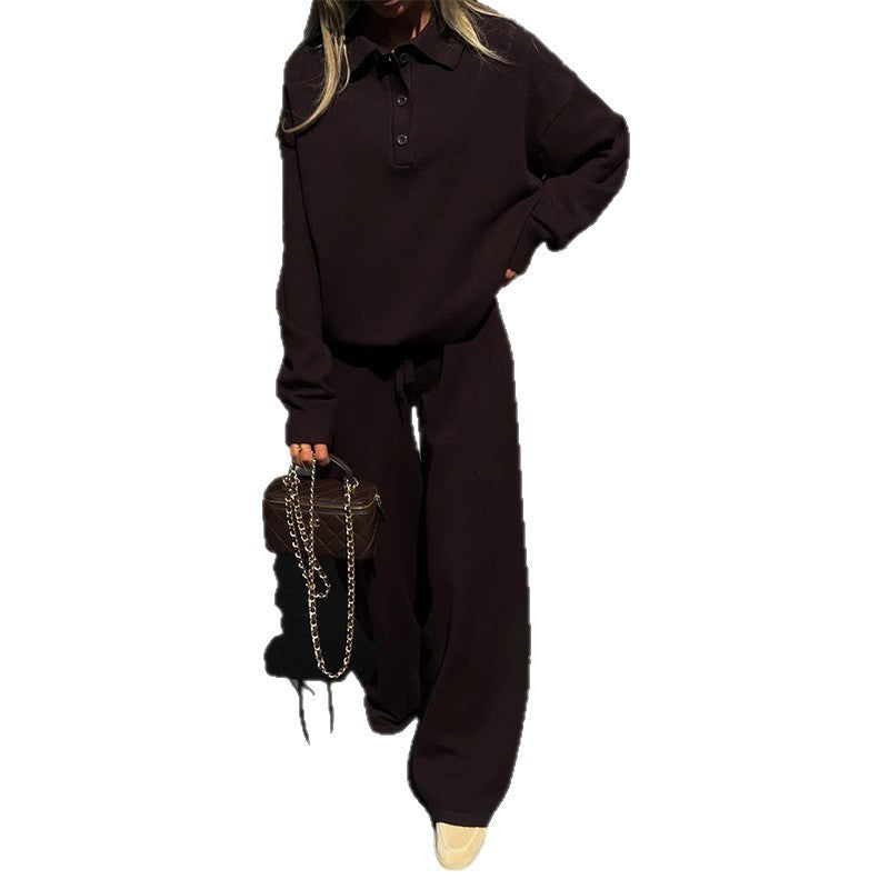 Damen Loungewear-Kombination mit lockerem Poloshirt und weitem Hosen R&B