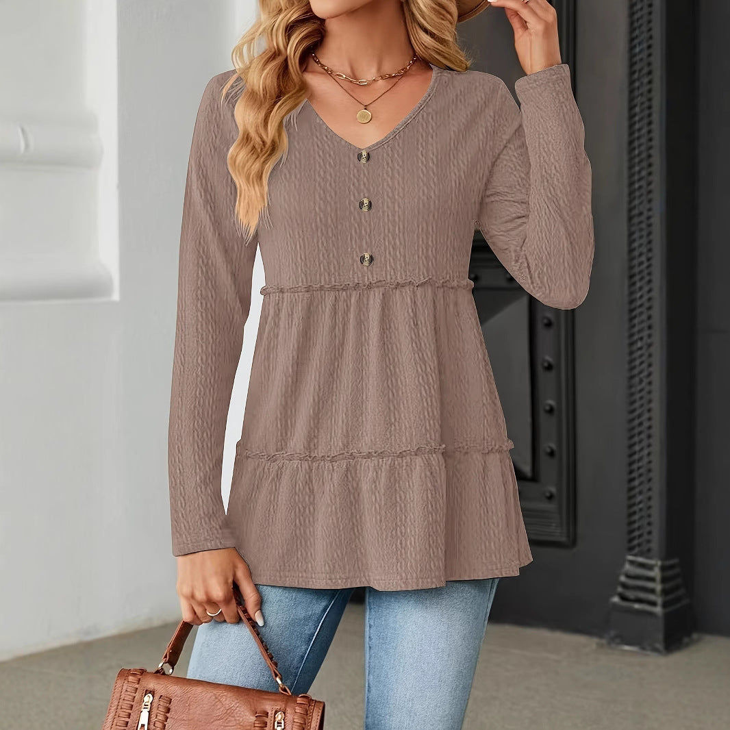 Damen Langarm Tunika mit Knopfdetail und Volant R&B